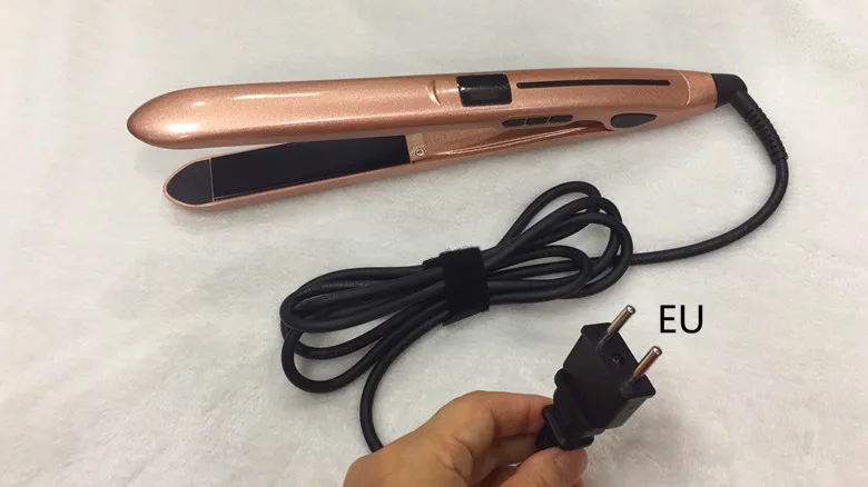 Profession Rose gold hair straightener Titanium alloy material panel Straight iron Rapid heating 2 in 1 perm tool 110-220v