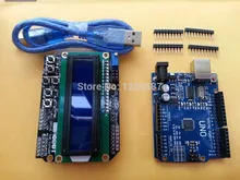 Бесплатная Доставка 3 ШТ. = 1 ЛОТ ООН R3 + USB Кабель + 1602 Клавиатура Щит для Arduino
