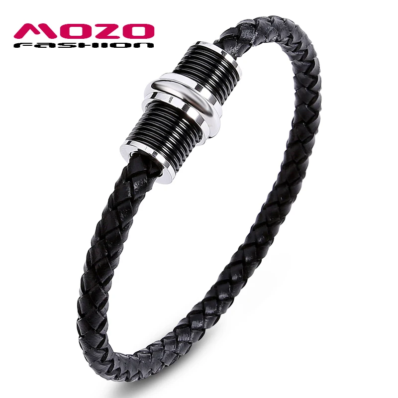 

MOZO FASHION Men Women Bracelet Braided Leather Bracelets Unique Stainless Steel Magnetic Buckle Bangles Unisex Jewelry PS2028