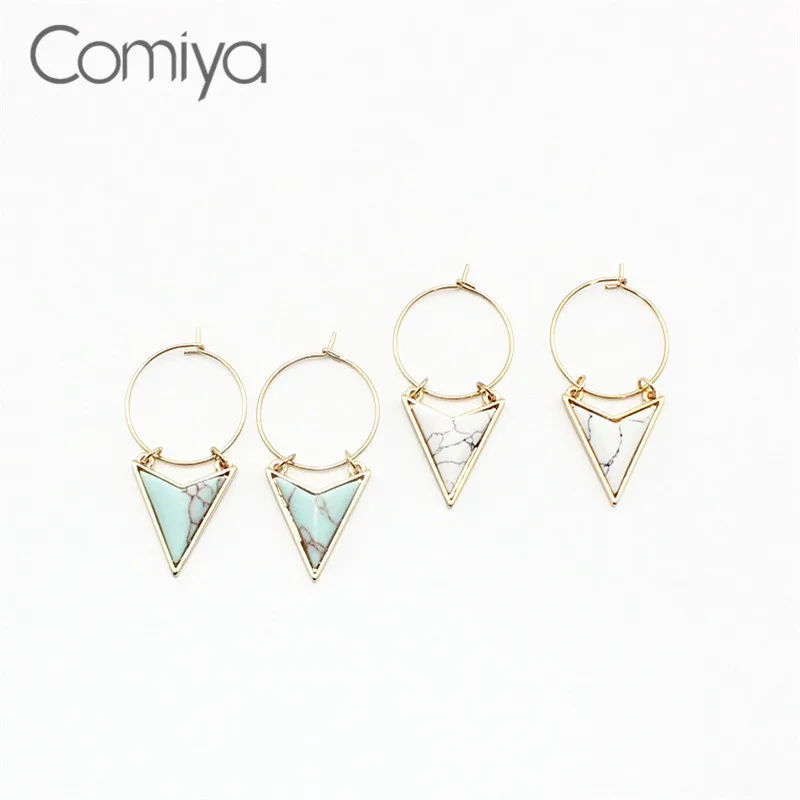 

Comiya Triangle Geometric White Stones Marble Pendants Drop Earrings For Women Earring Stone Decoration Brincos Drop Shipping