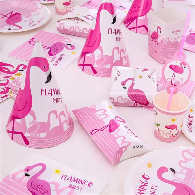Фламинго вечерние Декор Фламинго посуда для вечеринки в честь Дня рождения комплект мультфильм розовый FlamingoPlates/чашки/Бумага/коробка День