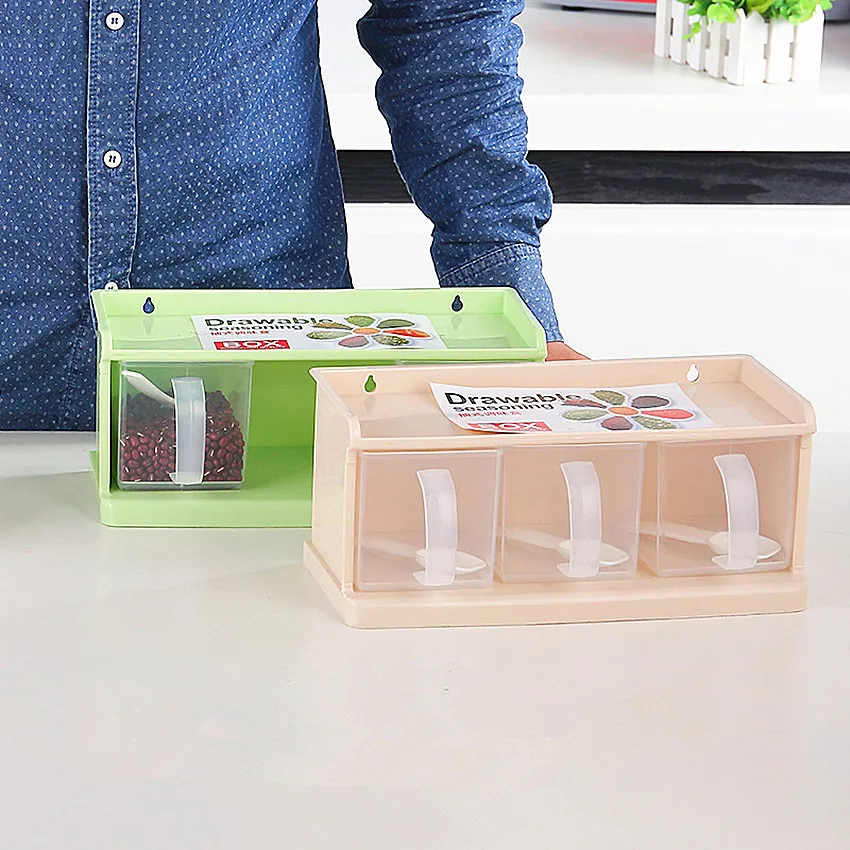 1 набор 3 банка для специй бутылка с ручкой и ложкой коробки хранения приправ