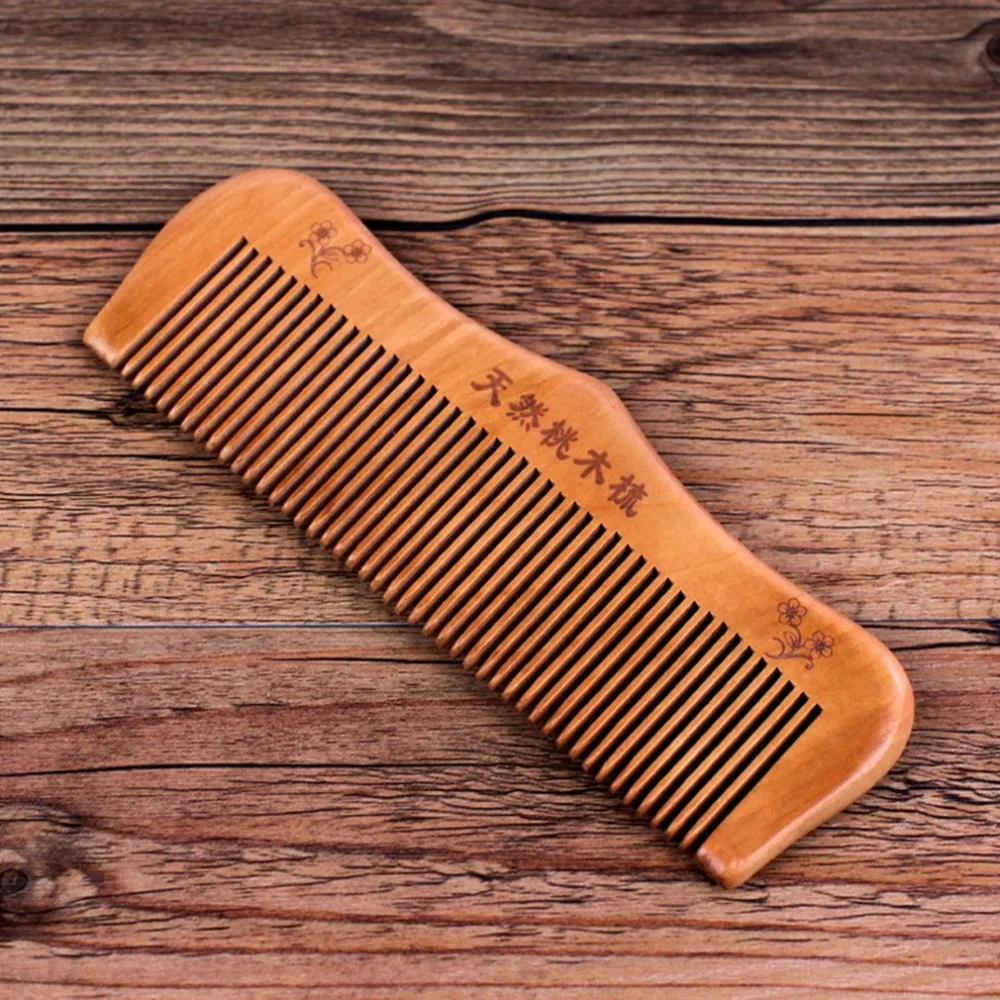 

Natural Peach Wood Comb Fine Teeth Anti-static Detangling Hair Care Comb Engraved Wooden Comb Hair Styling Tool