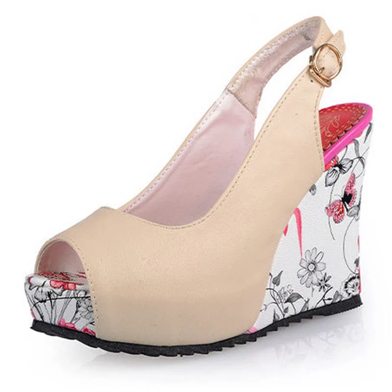 Florral Print Wedges Heel Sandals Summer Shoes Woman Buckle Strap Slingbacks Platform Thick Bottom High Heels Sandals Women E02 (6)