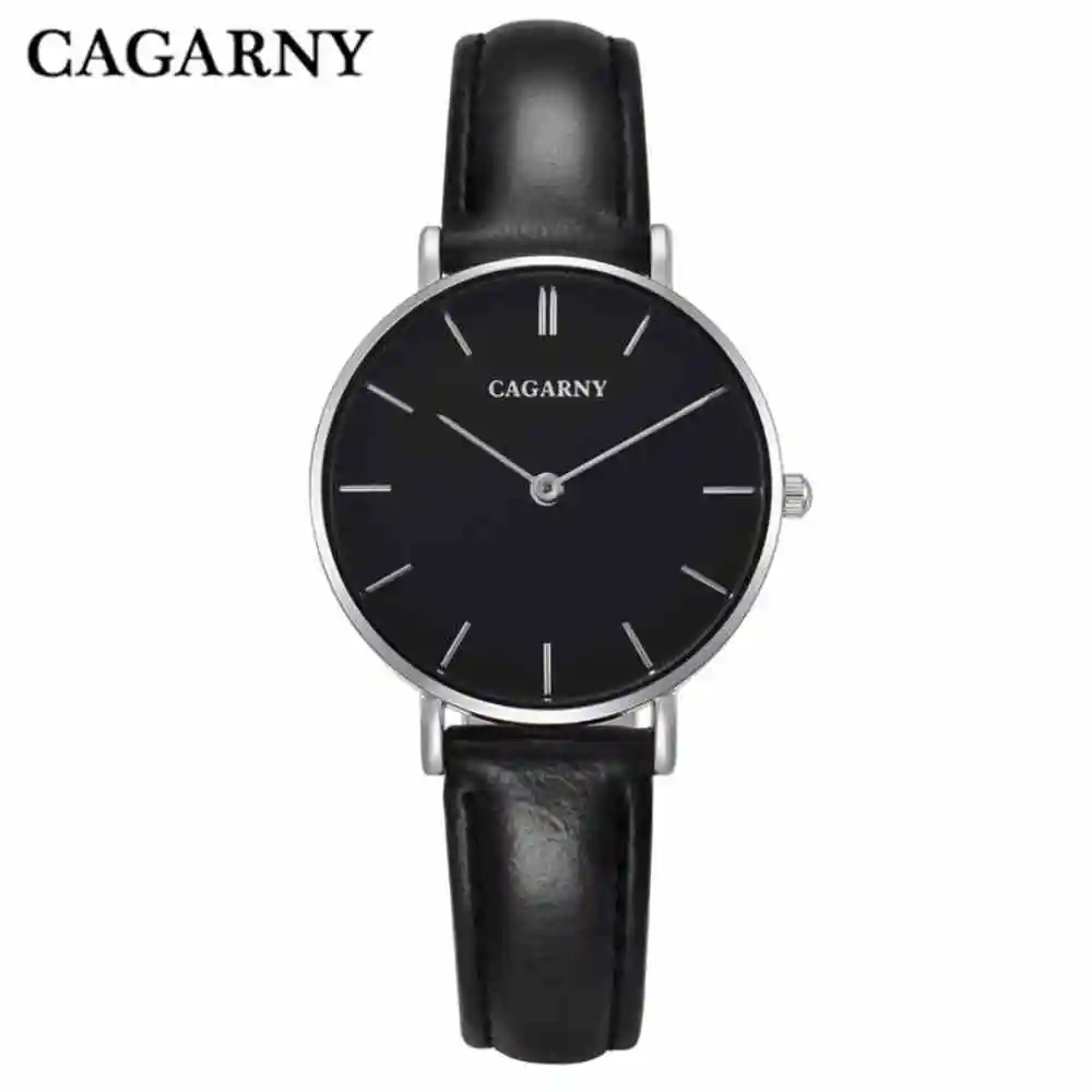 

CAGARNY Women Quartz Watch silver stainless steel Ultra thin Case Casual Ladies Wristwatch Leather Bracelet clock Watch DW 0798