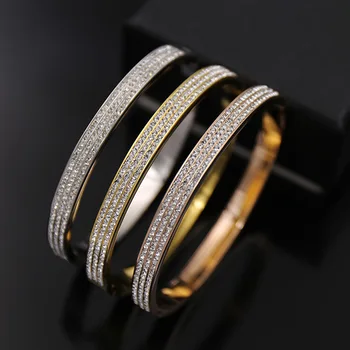 

2019 love Party exquisite workmanship three rows of zircon fashion titanium steel jewelry bracelet bangle for women gift