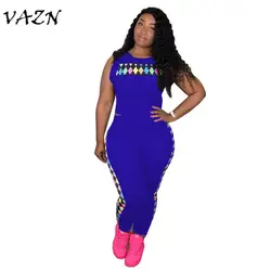 VAZN 2018 Новое поступление известный бренд Повседневное 2 шт. Для женщин комплект Твердые плед o-образным вырезом без рукавов длинные брюки