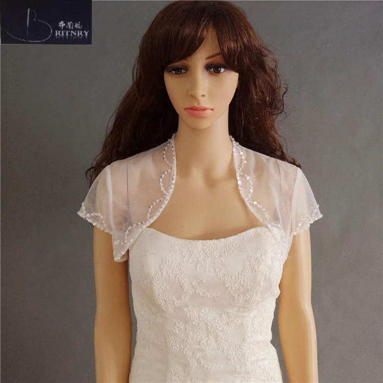 

BRITNRY Tulle White/Ivory Bolero Beads Wedding Cape High Quality