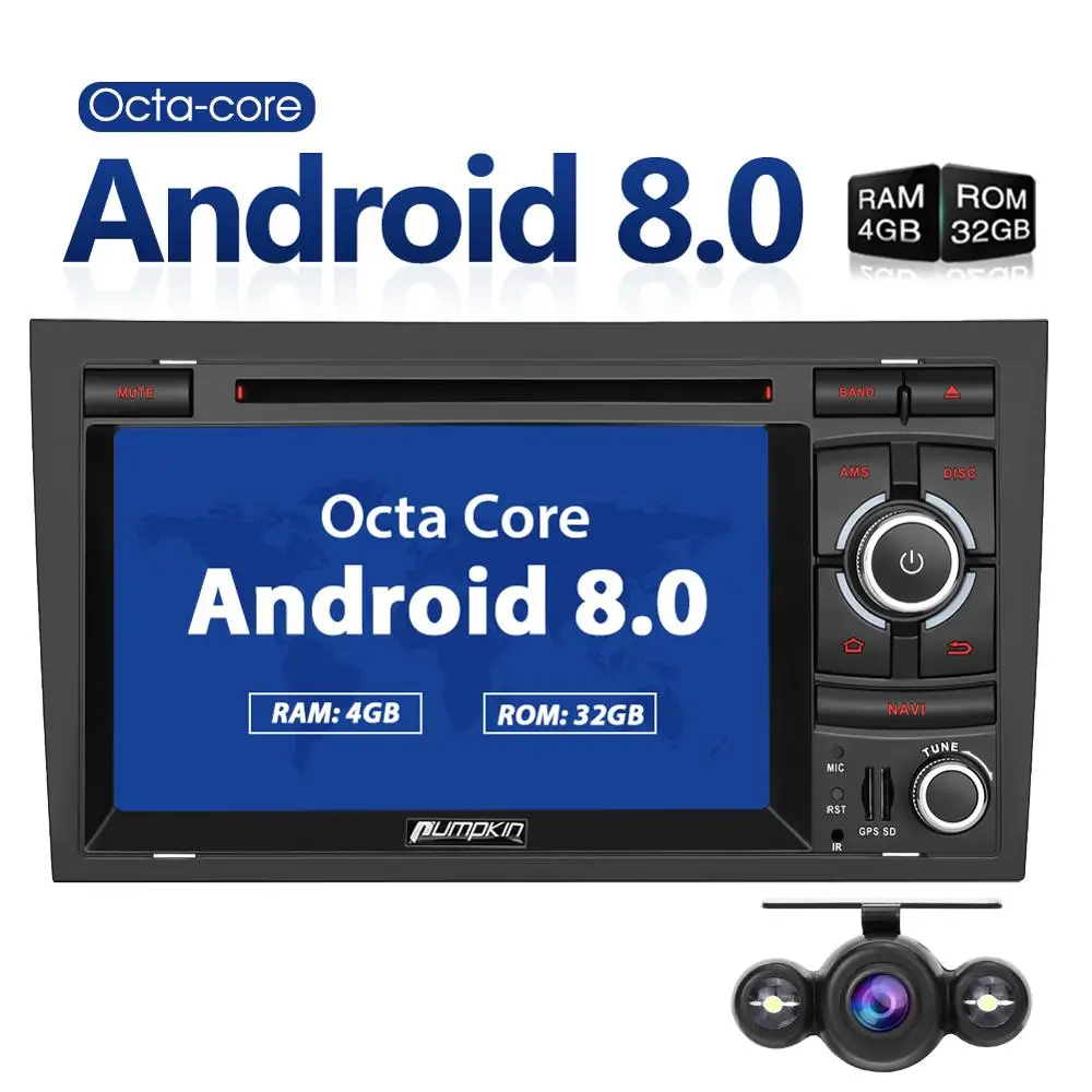 

Pumpkin 2 Din 7''Android 8.0 Autoradio GPS Navigation 4G RAM 32G ROM Car Multimedia DVD Player Radio For Audi A4 2003-2008