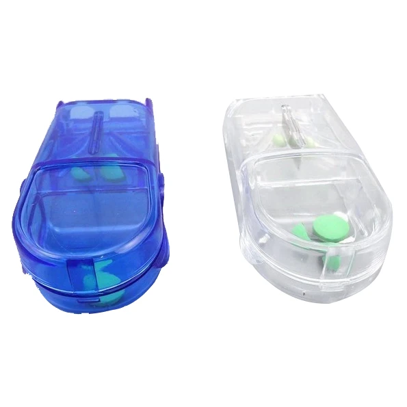 

Medicine Pill Case Tablet Cutter Splitter Divide Safe Storage Compartment Box (Size: 87mm by 39mm by 24mm)