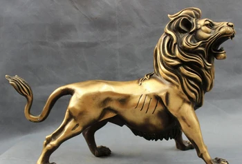 

USPS to USA S1388 16" Chinese Bronze Wealth Wild Foo Fu Dog Lion Head Statue Animals Figurine