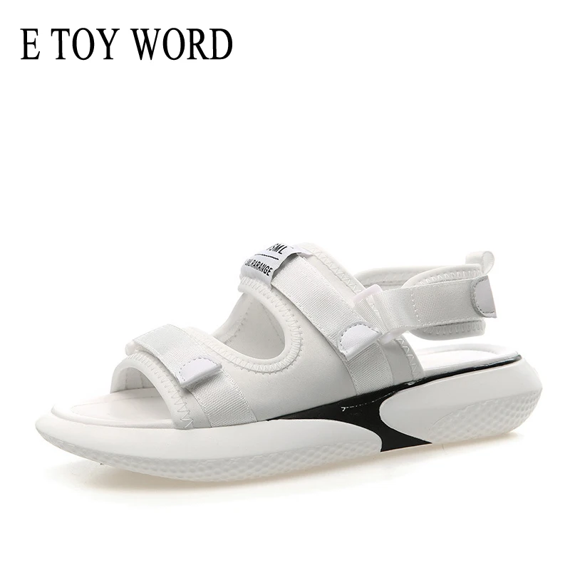 

E TOY WORD Casual Sandals Women 2019 Summer New Flat Breathable Women shoes Hook & loop Beach Sandals Fashion Sapato Feminino