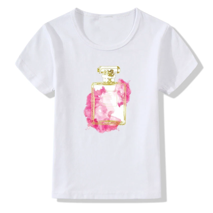 Новая модная футболка с принтом цветов и духов крутые детские летние топы с короткими рукавами, милые футболки с круглым вырезом для маленьких девочек KTP621