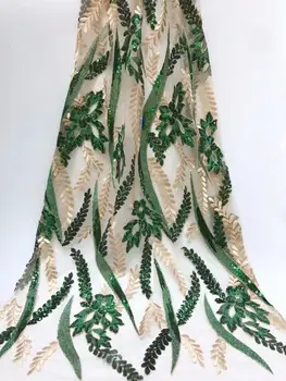 

Latest French Lace Fabric 2019 High Quality Wedding African Lace Fabric With Green Gold Sequins For Nigerian Lace