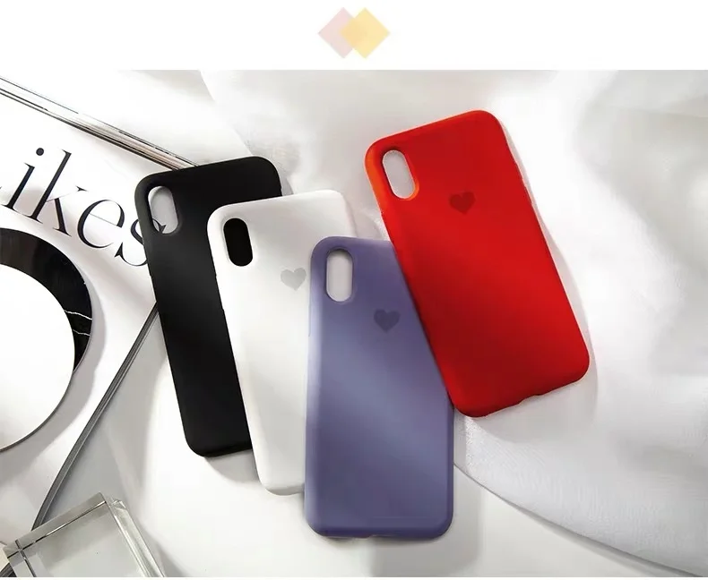 

Simple Solid Color Case For iPhone Xs Max XR XS X 8 7 6 6S Plus Cartoon Love Heart Phone Cases Soft TPU Back Cover Coque