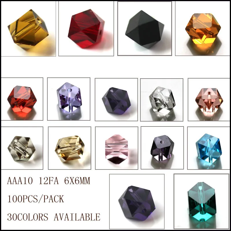 

Wholesale 100pcs AAA cube crystal glass Loose Spacer 6mm beads wholesale AAA1066MM