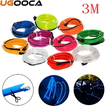 3 м EL проволока 6 мм швейная неоновая Танцевальная вечеринка декоративная лампа для автомобиля Гибкая EL проволока лампы канатная трубка Светодиодная лента DC 12 В