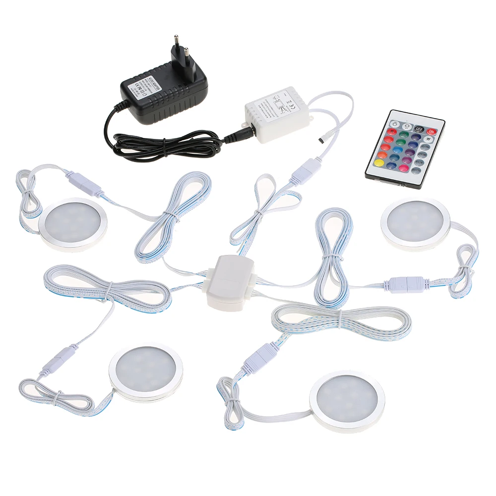 Tomshine LED Light Set of 4 Under Cabinet RGB Light Kit 9LEDs Puck Lamp IR Remote Control Multi-col - 4000004029617