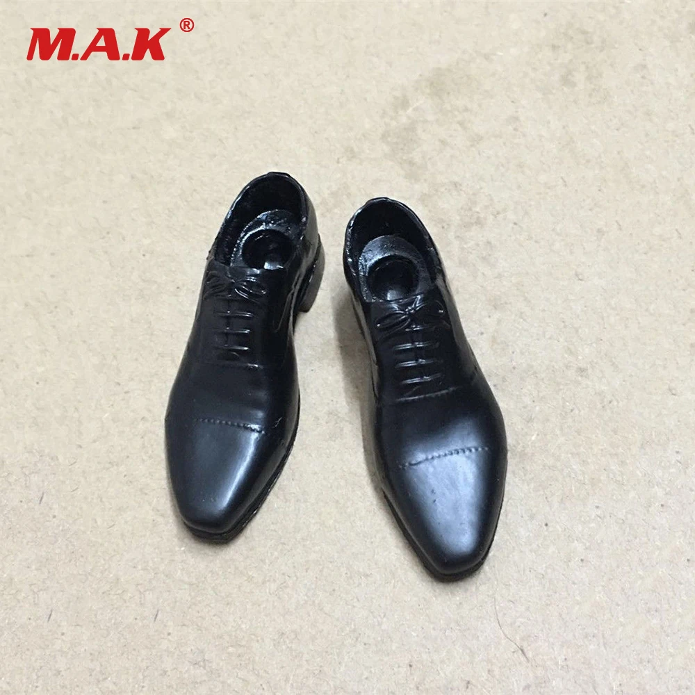 

1:6 Scale Black Plastic Leather Shoes With Peg Inside For 12" Male Toy Action Figure