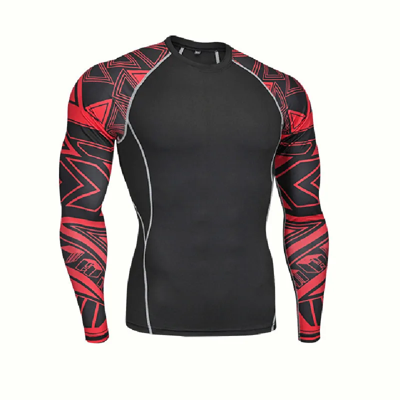 

New Running TShirt Men Printing Fitness Shirt Rashguard MMA Long Sleeve T Shirt Crossfit Bodybuilding Dry Compression Gym Shirt