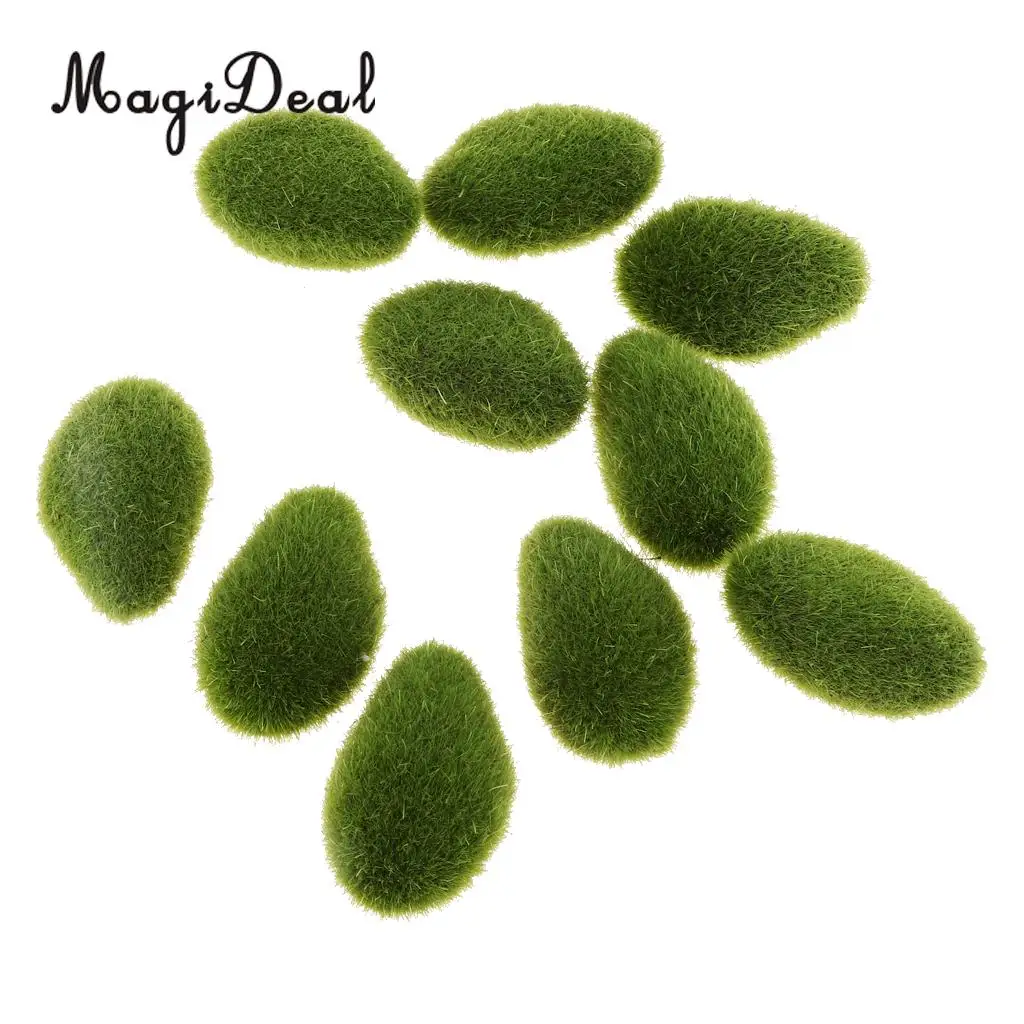 10pcs Artificial Decorative Moss Stones Ball Simulation Flocking Bryophytes Grass Plants Green Moss DIY Micro Landscape Decor