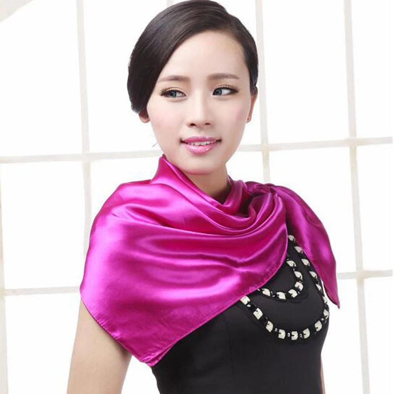 Women Fashion Autumn Summer Solid Color Large Square Silk Scarves Soft Muslim...
