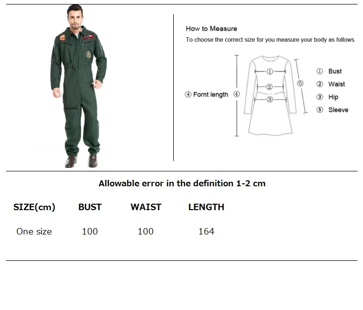 Хэллоуин человек летчик военный костюм комбинезон пилота фантазия костюм на молнии армейский зеленый военно-воздушные силы Косплей униформа