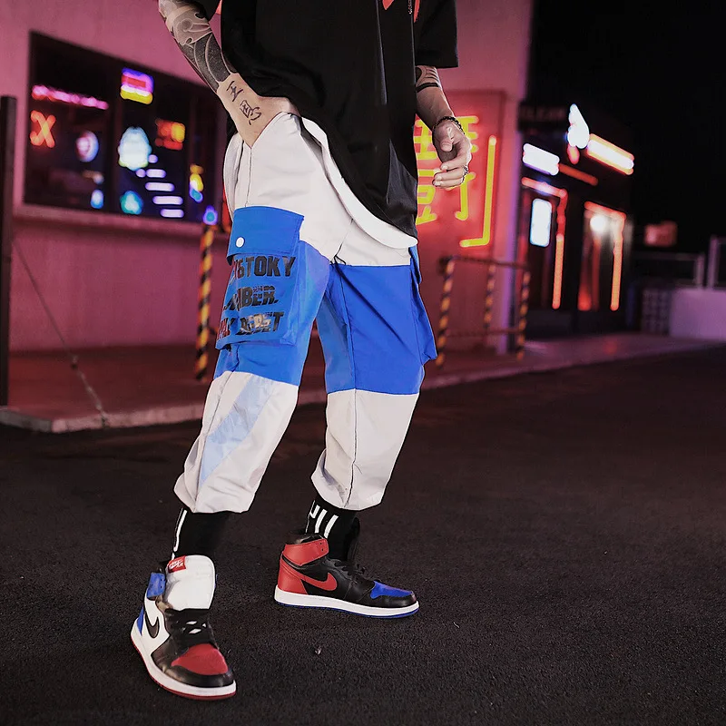 

Streetwear Reflective Patchwork Pants Men Women Joggers Harajuku Sweatpant Harlan Pants Male Hip Hop Trousers Couple XD237