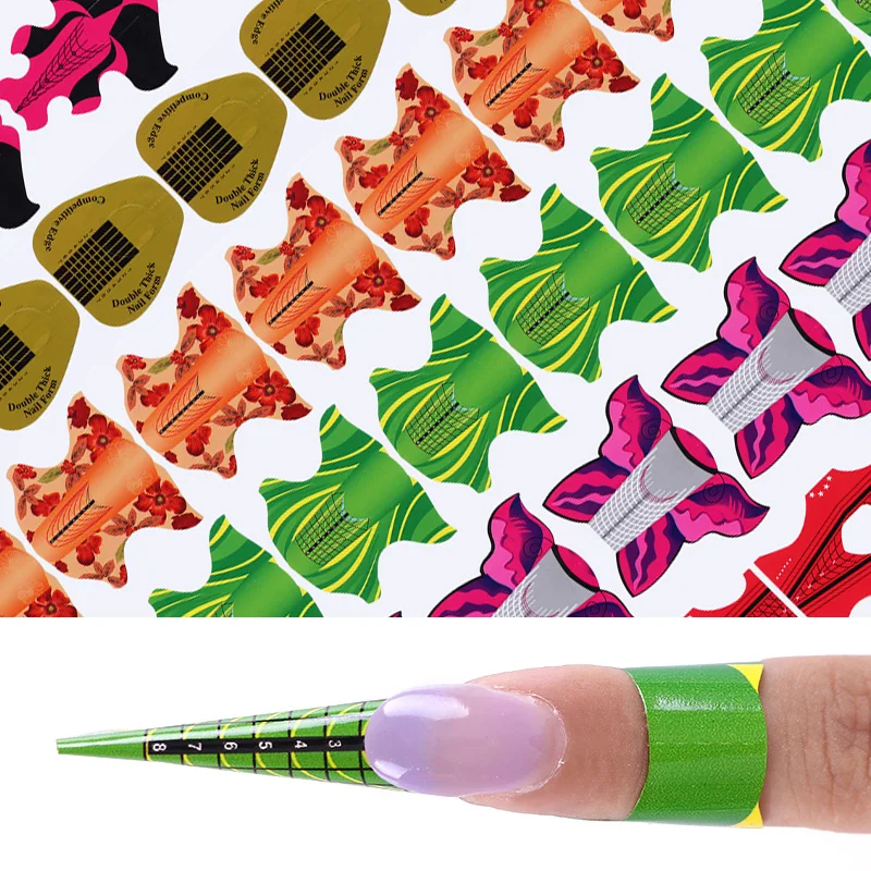 100Pcs-Adhesive-Nail-Form-for-UV-Gel-Nail-Extension-Flower-Kite-Oval-Square-Shape-Nail-Art