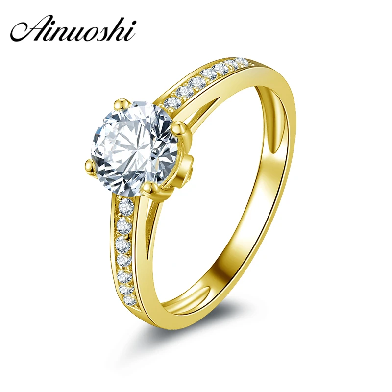 

AINUOSHI 10k Solid Yellow Gold Wedding Ring 1 ct Round Cut Joyeria Fina Promise Band Simulated Diamond Women Engagement Rings