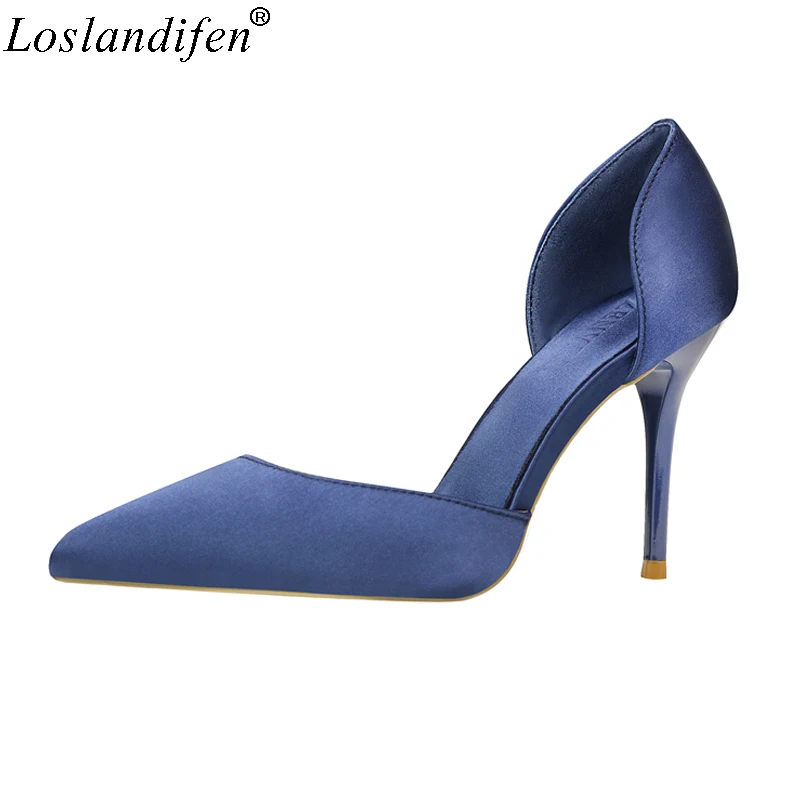 

Shoes Ladies 2019 new design high heels women pumps hollow Sandals shallow silks satins heels Blue pink party shoe elegant women