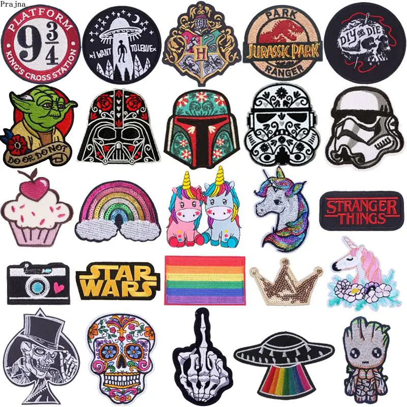 

Prajna Cartoon Unicorn Patch Iron On Patches For Clothing Embroidered Patches On Clothes Stripes Skull Patch For Clothes Badges