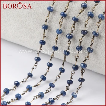 

BOROSA Dark Blue Chal-cedony Roundel Faceted Beads Rosary Chain Fashion Beaded Chains for Jewelry Making JT209