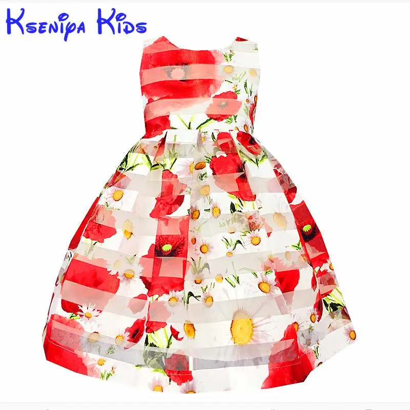 

kseniya kids 2017 Summer Flower Baby Girl Dress Princess Tutu Kids Pageant Casual Sleeveless Cute School Girls Dresses Costume