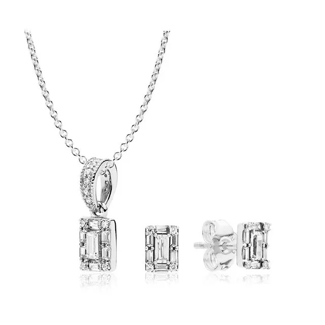 

Kristie 100% 925 Sterling Silver B800971 Rose Square Necklace and Earring Set Rose Pendant