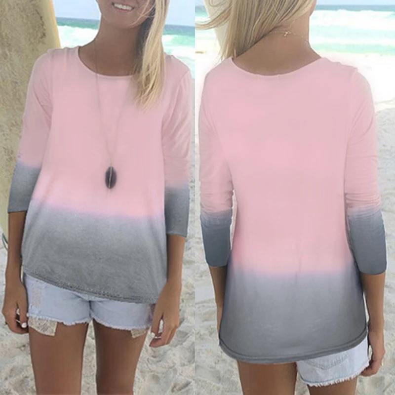 ZANZEA Gradient Color Women Blouse 2018 Spring Autumn Casual O Neck Long Sleeve Slim Tops Plus Size Sexy Blusas Femininas Shirts