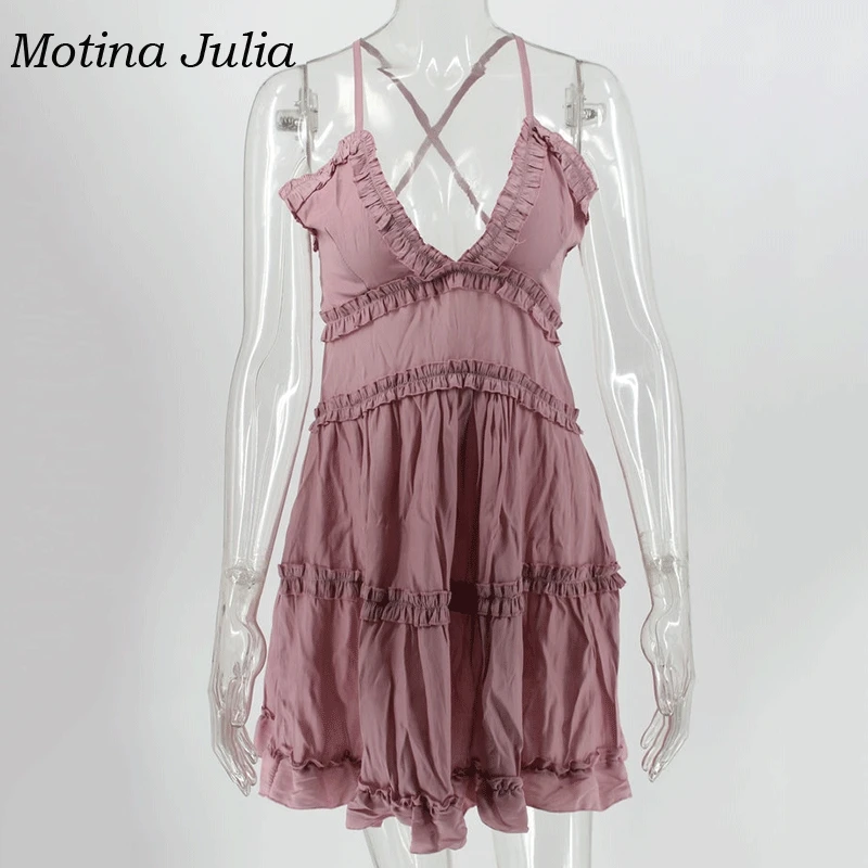 Motina Julia 2019 летнее платье с v образным вырезом сарафан Бохо пляжное Белое Мини