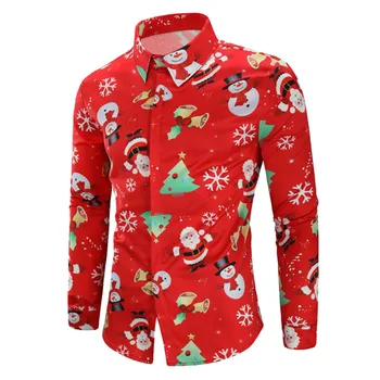 

Men Casual shirt Snowflakes Santa Candy Printed Christmas Shirt Top Blouse men shirt long sleeve printed Turn-down Collar c0502
