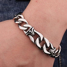 8,66 ''12 мм Серебряный крутой мужской кубинский обруч-браслет из нержавеющей стали ювелирные изделия хорошего качества