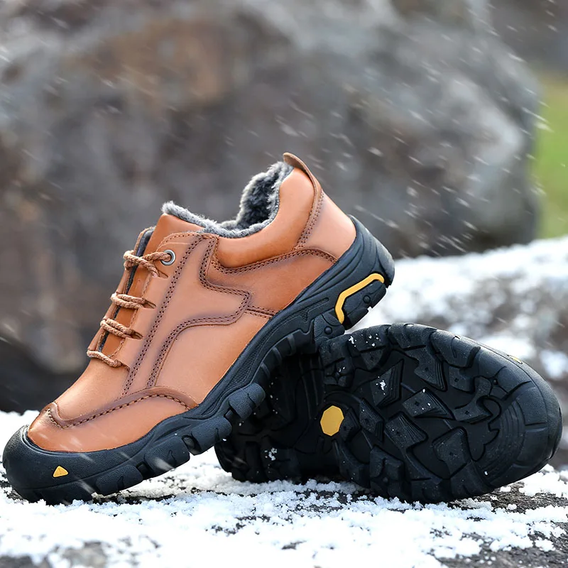 Зимняя уличная Водонепроницаемая походная обувь для кемпинга, альпинизма, кожаная обувь для рыбалки, походная обувь, мужские кроссовки - Цвет: Цвет: желтый