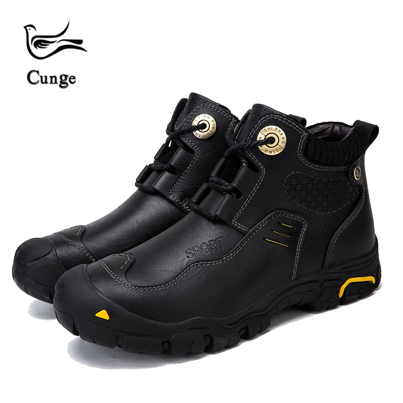  cunge new Handmade leather shoes Mens Army Boots Genuine Leather Waterproof warm Cowhide Shoes Comb