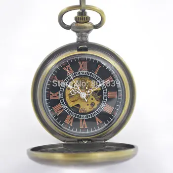 

See Though Bronze Tone Case Antique Vintage Style Roman Number Dial Mens Hand Wind Mechanical Pocket Watch Reloj De Bolsillo