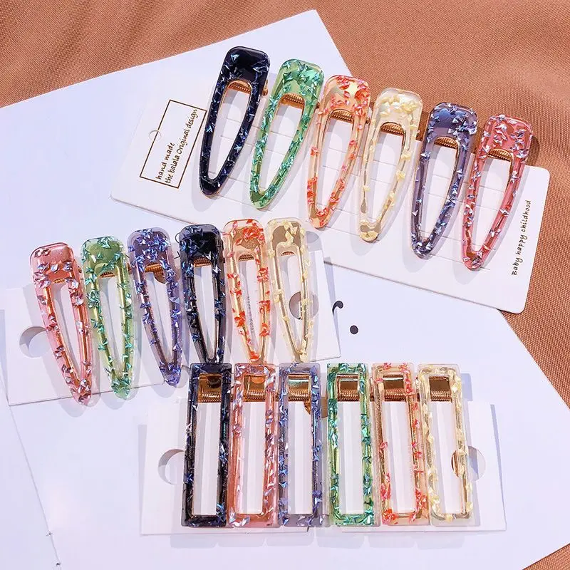 

2019 New Women Girls Acrylic Hollow Waterdrop Rectangle Hair Clips Tin Foil Sequins Hairpins Barrettes Headband Hair Accessories