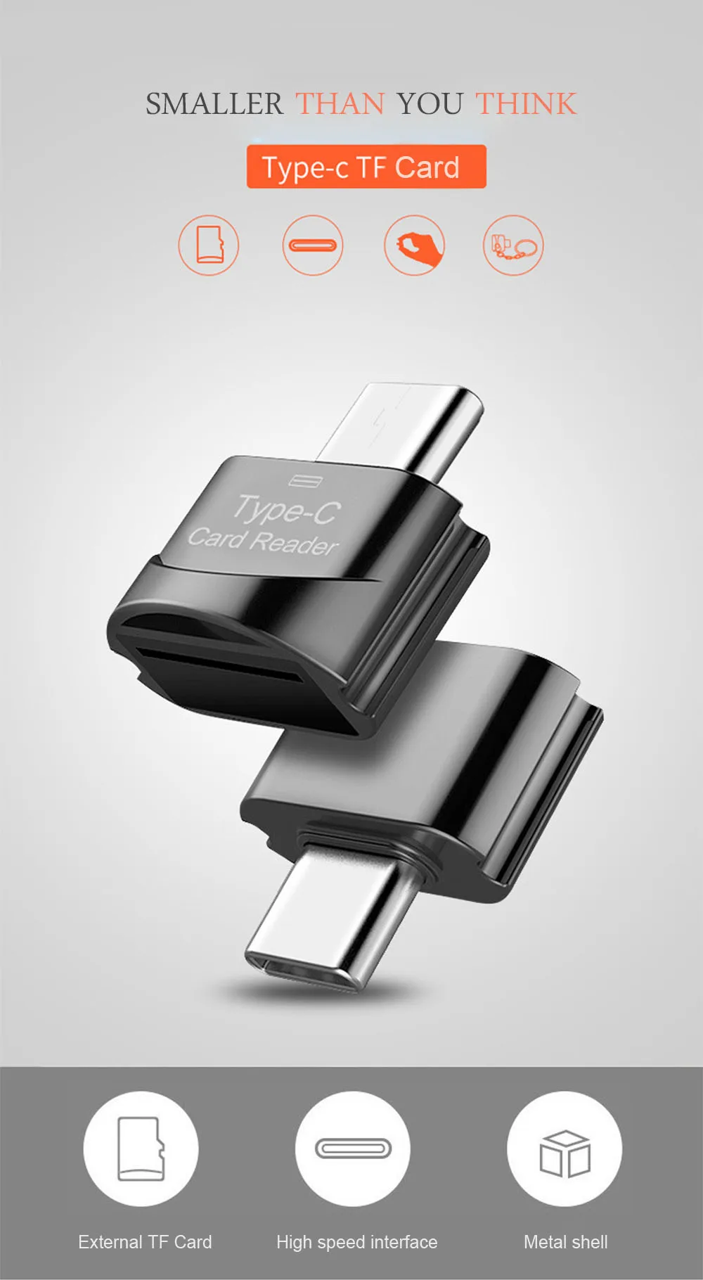 Мини-считыватель карт C Тип TF карта к type-c считыватель карт OTG адаптер USB 3,1 кардридер для мобильных телефонов