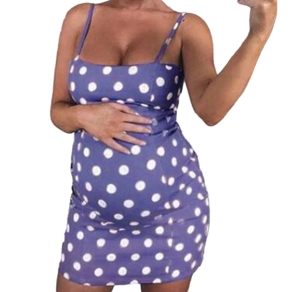 Летняя мода для Для женщин для беременных пикантные в горошек скольжения платья мама рукавов кормящих Boho Беременные платье