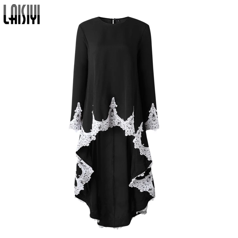 

LAISIYI Partchwork Lace Long Dresses Long Sleeve Elegant Party Christmas Dress Fall Irregular Autumn Vestido Midi ASDR21453