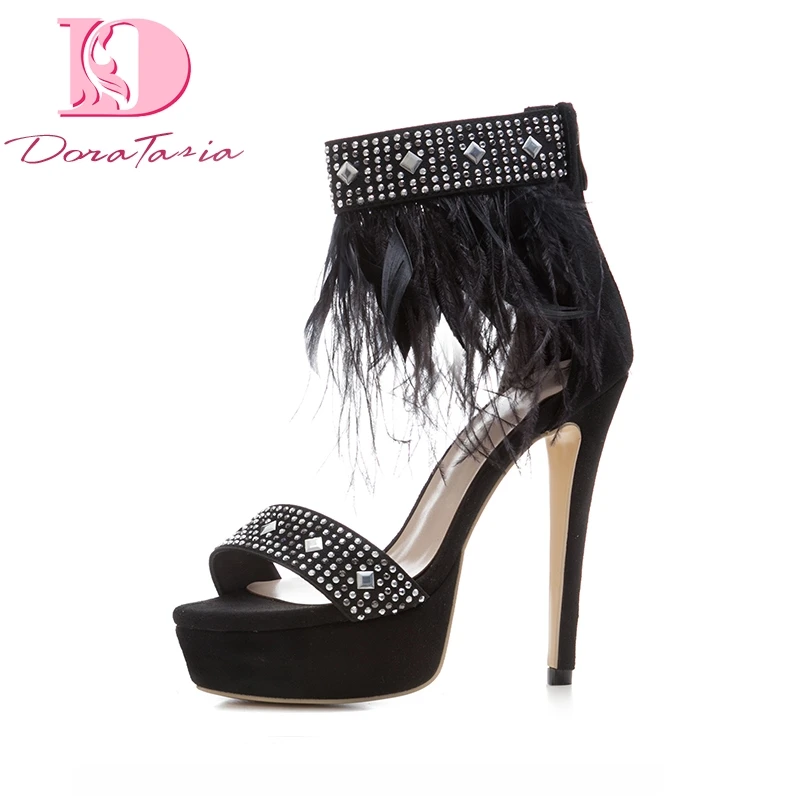 Sexy 33 Doratasia Schuhe 2018 High Frau Dünne Frauen 43 Design Schwarzes Marke Größe Große Pelz Sandalen Sommer Party Plattform Heels nrrxqR1
