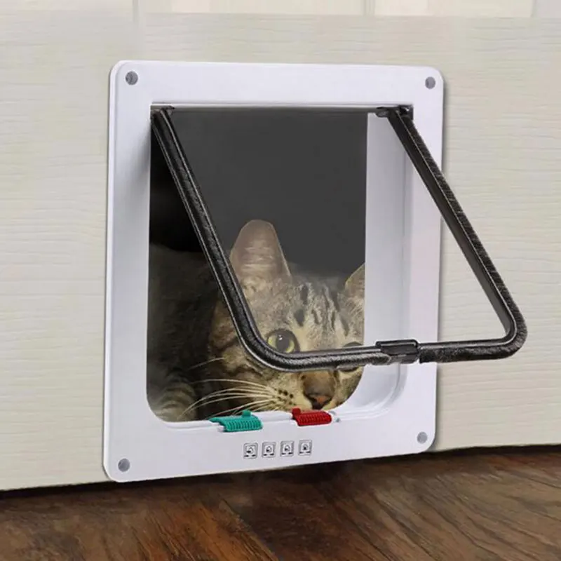Новая креативная смешная пластиковая 4 способа Запираемая для кошек Собака безопасная откидная дверца товары для домашних животных дверь для кота товары для безопасности