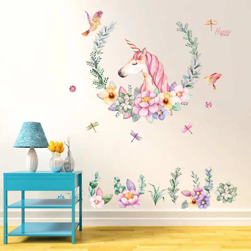 Us 1 63 45 Off Babelin Crayons Unicorn Stickers Bedroom Living Room Sofa Background Decorative Wallpaper Pvc Removable Wall In Wall Stickers From