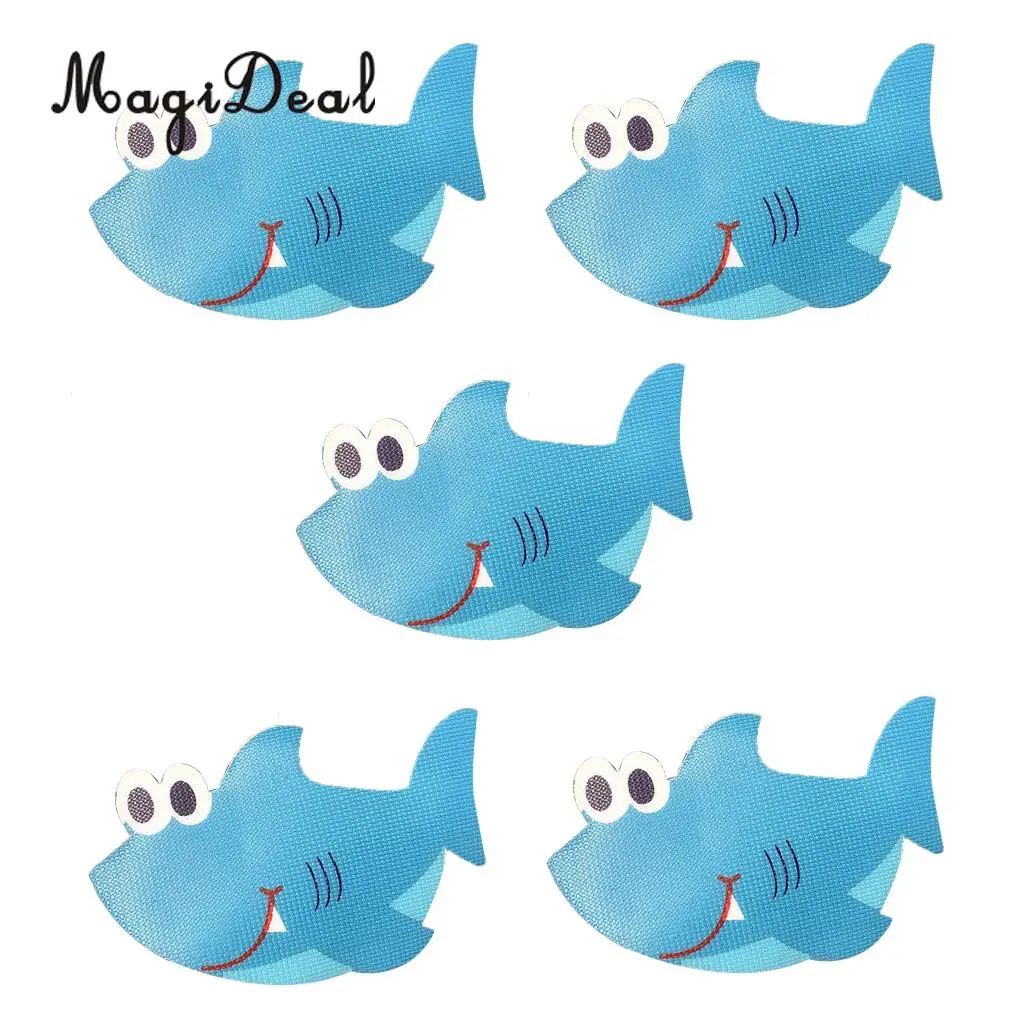 MagiDeal 5 Piece Non Slip Bath Tub Stickers Bathroom Mat Shower Room Kitchens Stairs Floor Grip Shark 